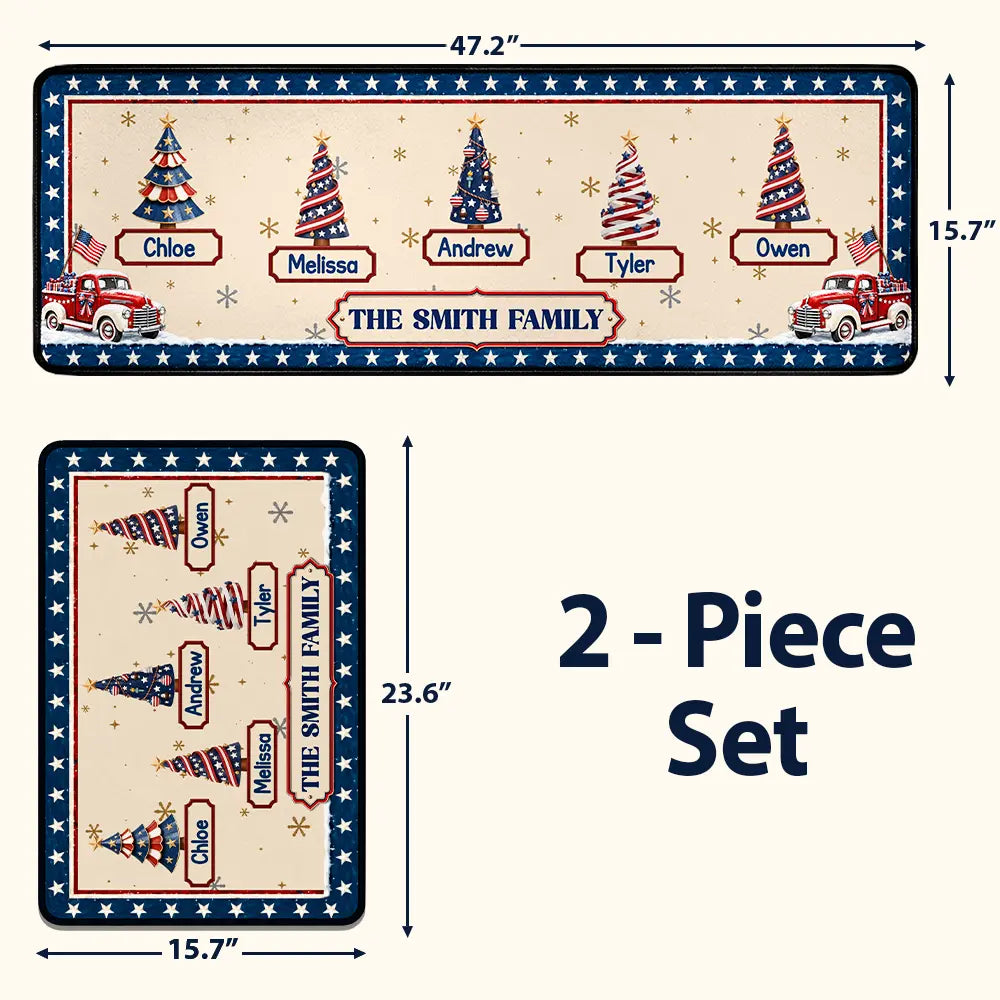 Family Stars & Stripes Christmas Trees - Personalized Runner Rug