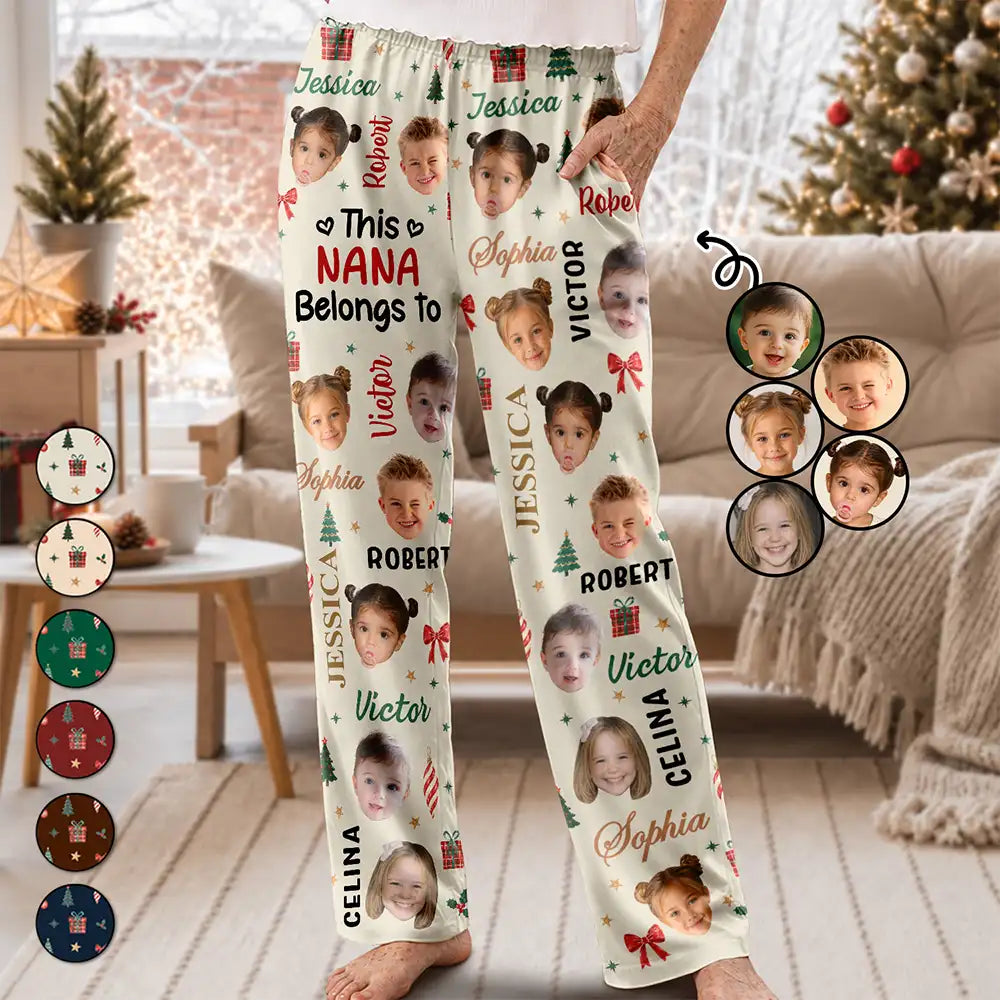 Christmas Gift For Grandma Nana - Personalized Custom Photo Grandkids Name Pajama Pants