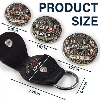 Gift For Brother - Personalized Never Battle Alone Leather Pocket Hug