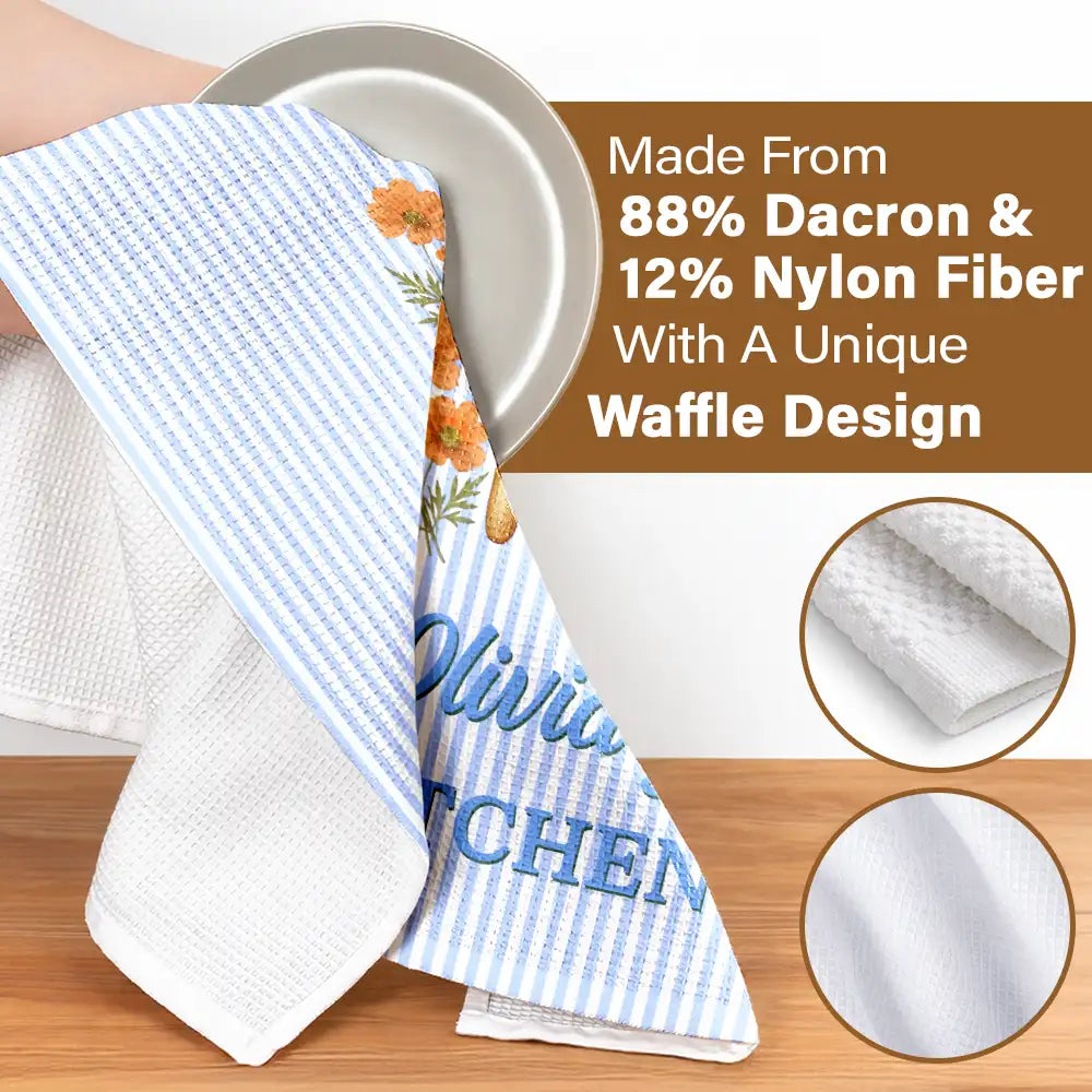 Birth Flower Striped Pattern - Personalized Kitchen Towel