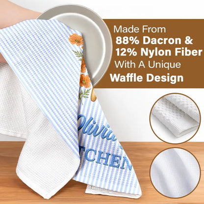 Birth Flower Striped Pattern - Personalized Kitchen Towel