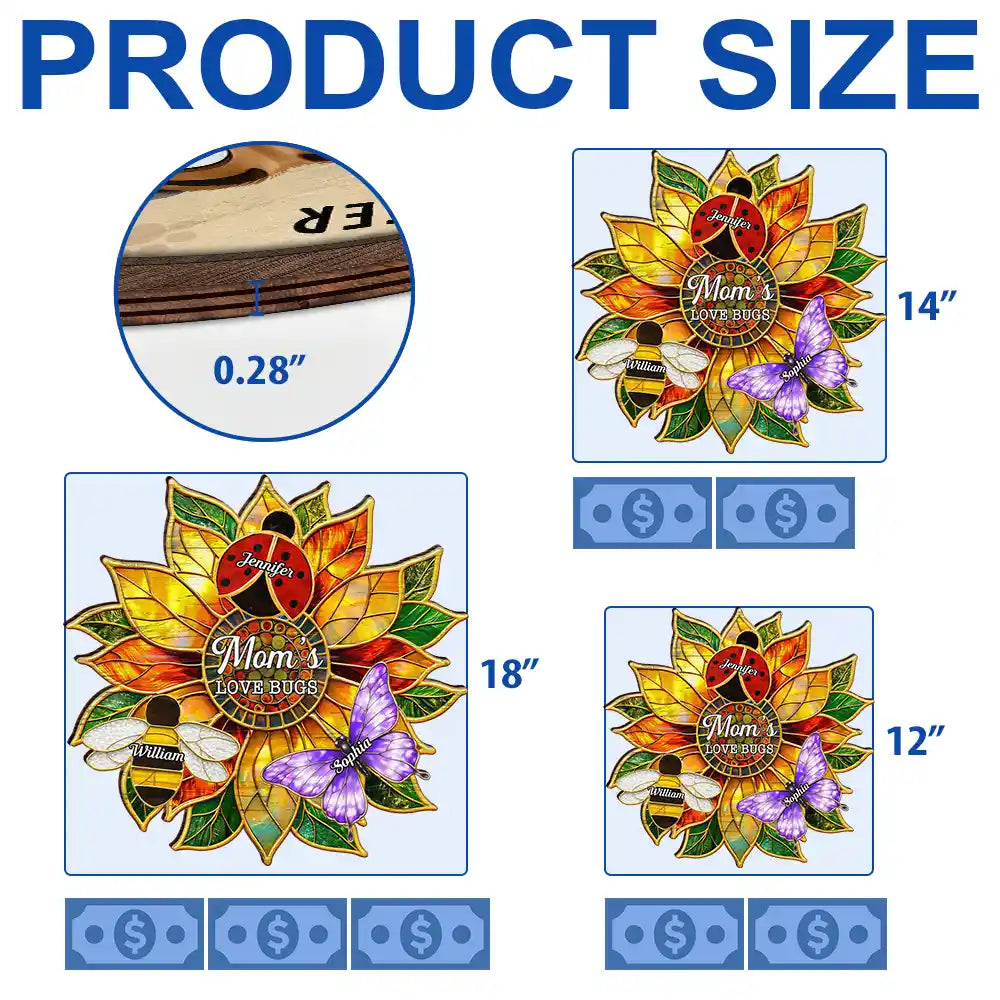Grandma's Love Bugs Stained Glass Effect - Personalized Custom Shaped Wood Sign