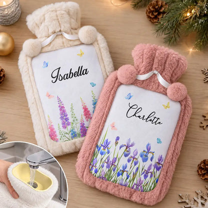 Birthday, Christmas Gift For Her, Daughter, Mom, Friends - Personalized Birth Flower And Name Hot Water Bottle