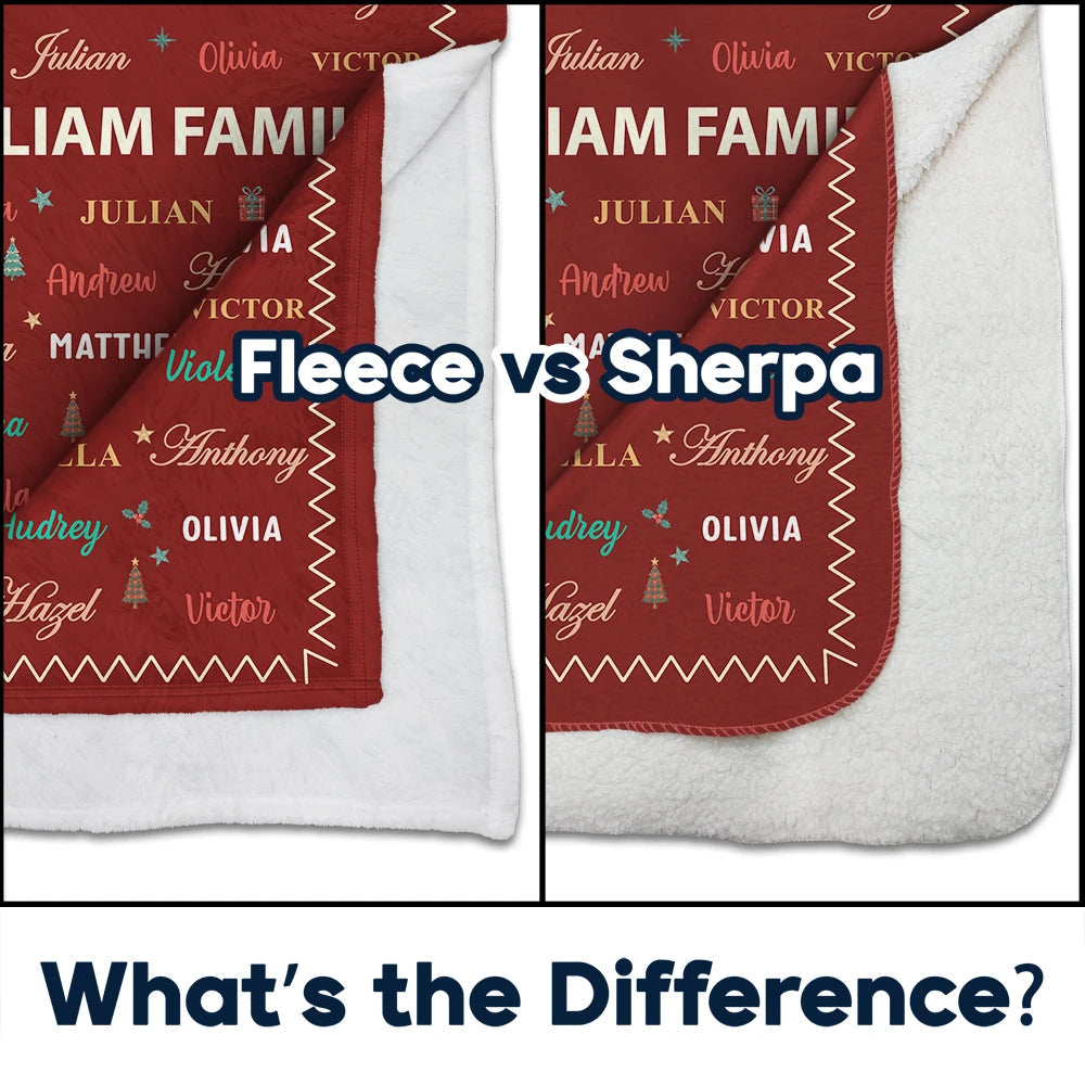 Christmas Gift For Family Grandma Mom - Personalized Family & Member Names Word Art Christmas Fleece Blanket, Sherpa Blanket