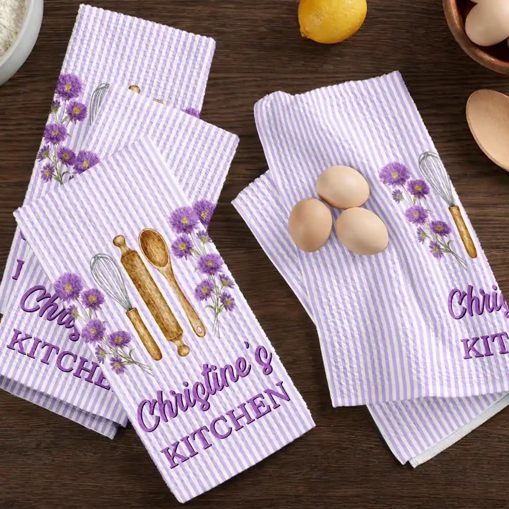 Birth Flower Striped Pattern - Personalized Kitchen Towel