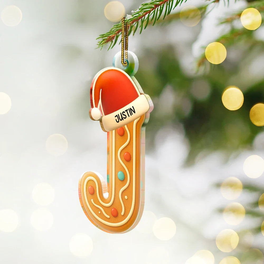 Festive Gingerbread Letters With Santa Hat - Personalized Custom Shaped Acrylic Ornament