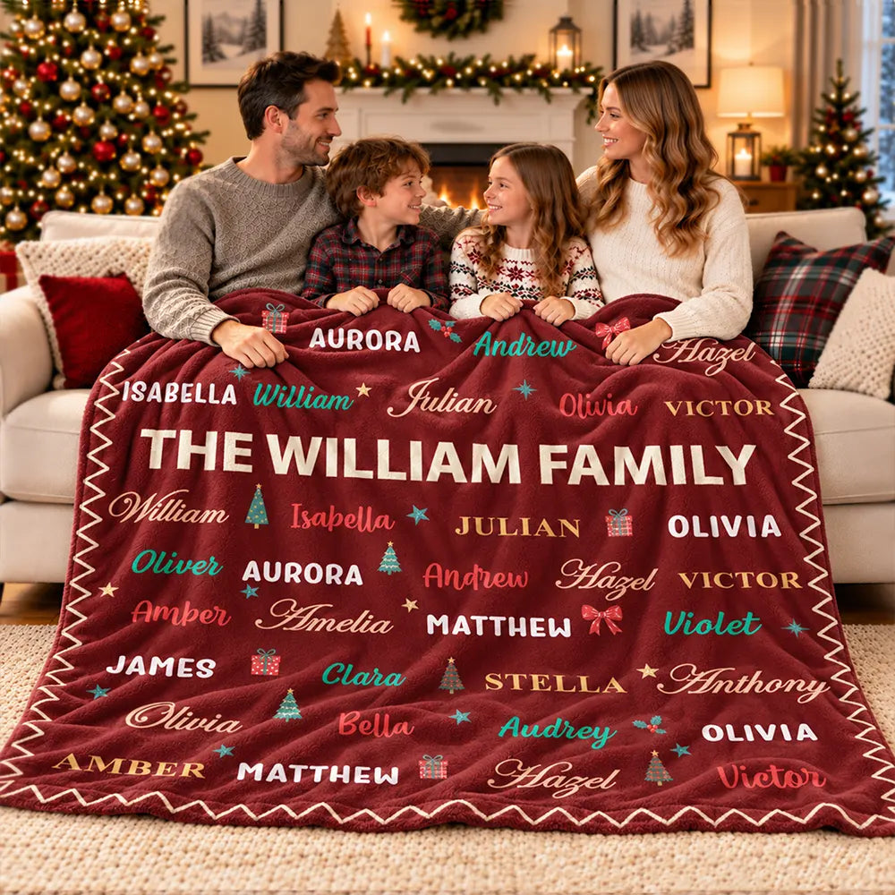 Christmas Gift For Family Grandma Mom - Personalized Family & Member Names Word Art Christmas Fleece Blanket, Sherpa Blanket