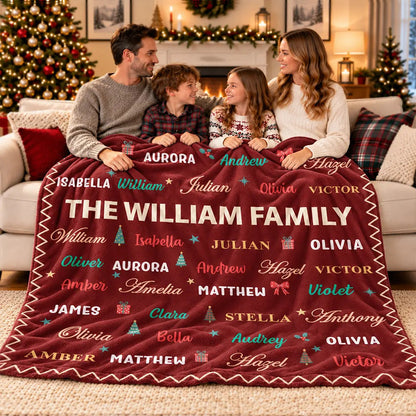 Christmas Gift For Family Grandma Mom - Personalized Family & Member Names Word Art Christmas Fleece Blanket, Sherpa Blanket