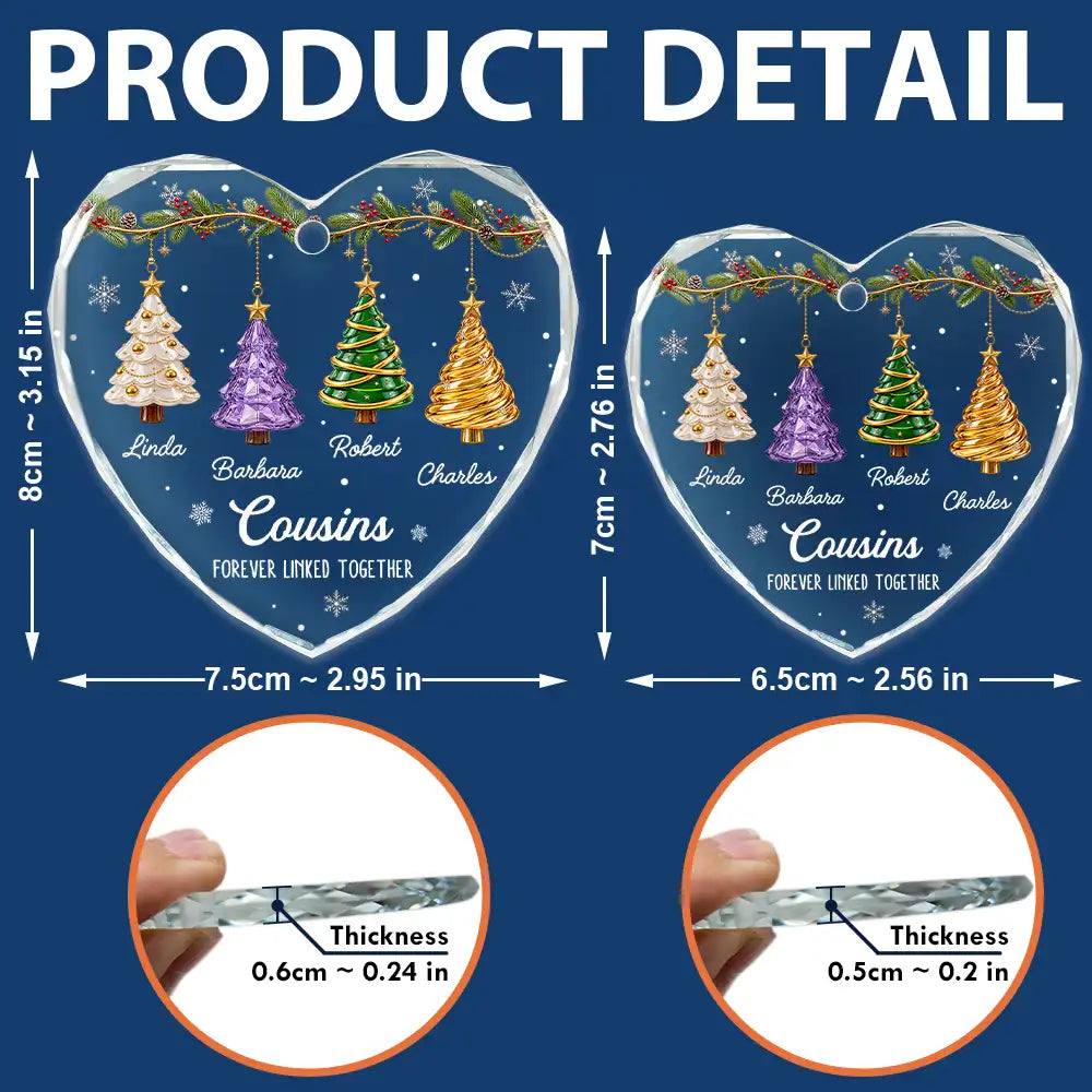 Festive 3D Effect Christmas Trees Brothers & Sisters Forever Linked Together - Personalized Glass Ornament