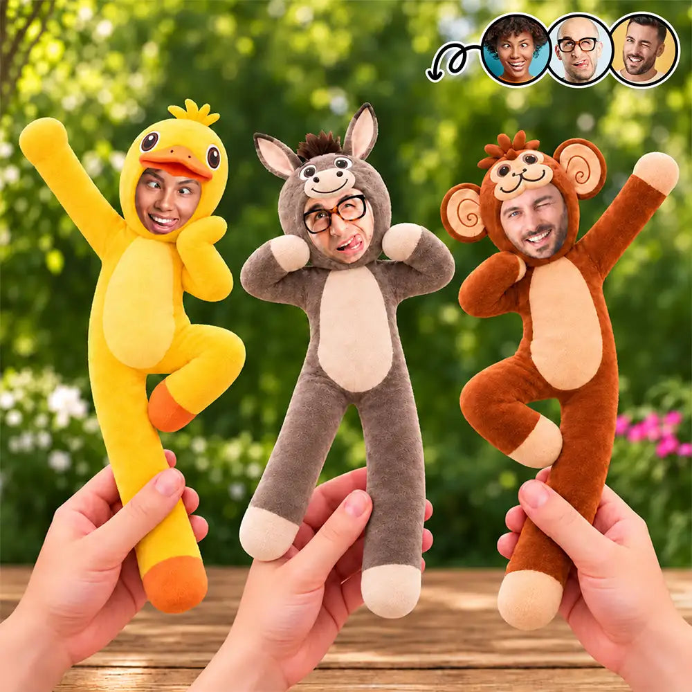 Funny Friendship Gift For Coworker, Work Bestie, Best Friend - Personalized Custom Photo Face Monkey Chicken Raccoon Duck Donkey Poseable Plush Doll