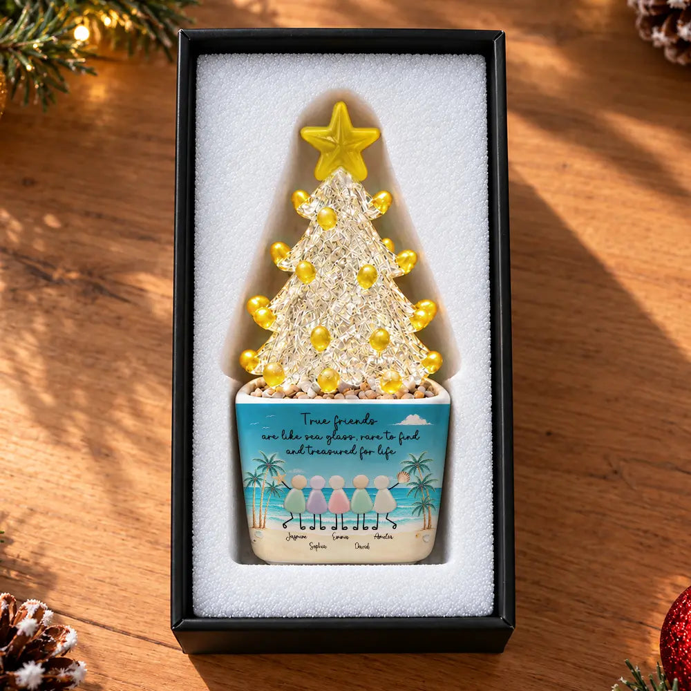 Friendship Gift For Woman, True Friend, Bestie, BFF - Personalized Faux Sea Glass, Rare To Find Stained Glass Christmas Tree