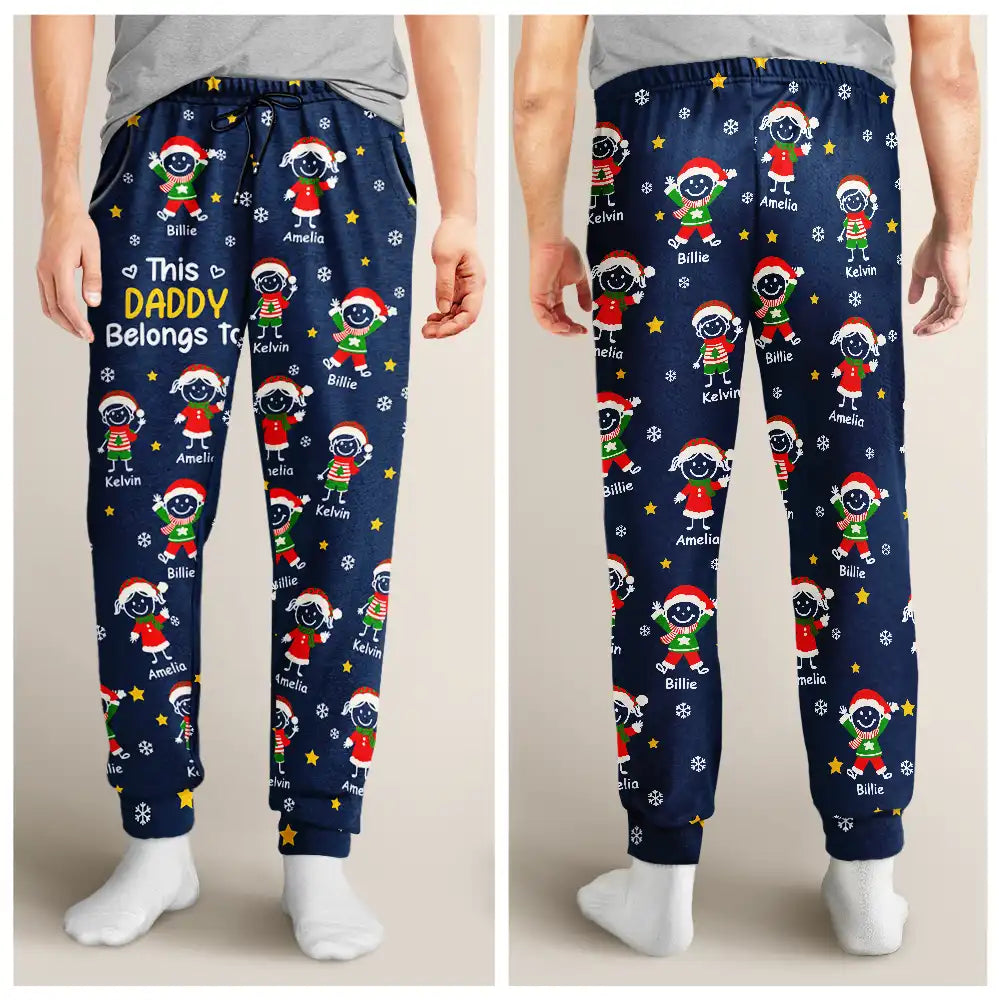 This Grandpa Grandma Belongs To Christmas Kid Stick Figures - Personalized Pajama Pants