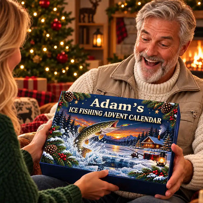Fishing Gift For Him, Husband, Grandpa, Son - Personalized Custom Name Christmas Countdown Box Advent Calendar