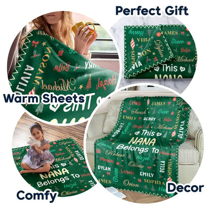 Christmas Gift For Grandma Nana - Personalized Kids Names Fleece Blanket, Sherpa Blanket