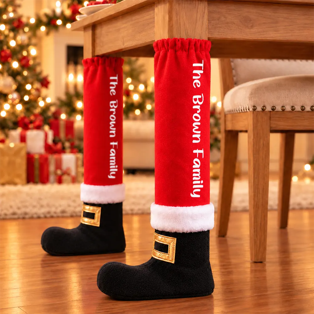 Christmas Home Decor Gift For Family - Personalized Santa Boot Family Name Furniture Leg Cover