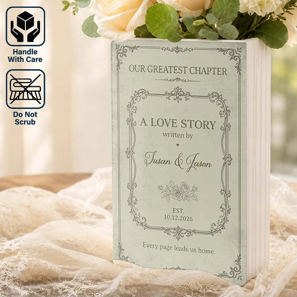 Our Greatest Chapter Couple - Personalized Ceramic Book Vase