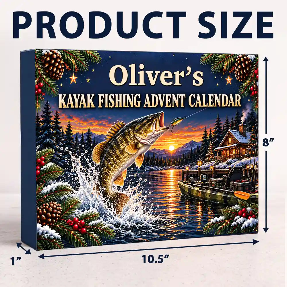 Fishing Gift For Him, Husband, Grandpa, Son - Personalized Custom Name Christmas Countdown Box Advent Calendar