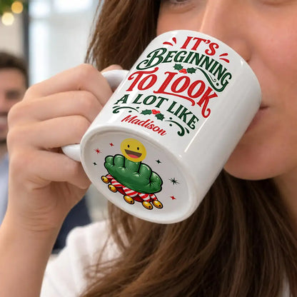 Christmas Gag Gift For Bestie, Best Friend, Coworker - Personalized Festive Middle Finger Bottom Print Mug