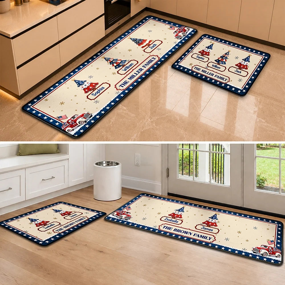 Family Stars & Stripes Christmas Trees - Personalized Runner Rug