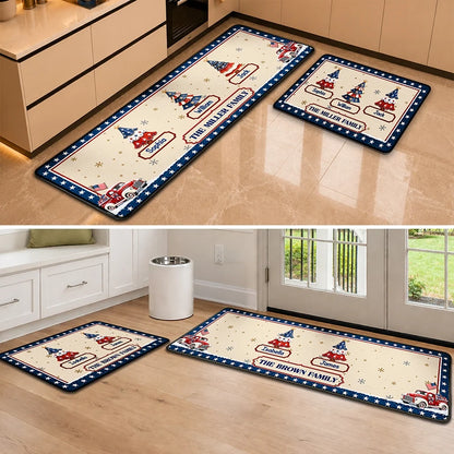 Family Stars & Stripes Christmas Trees - Personalized Runner Rug