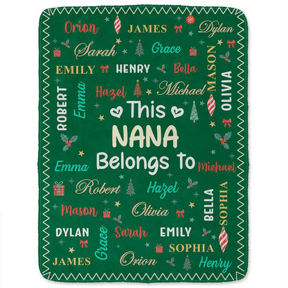 Christmas Gift For Grandma Nana - Personalized Kids Names Fleece Blanket, Sherpa Blanket