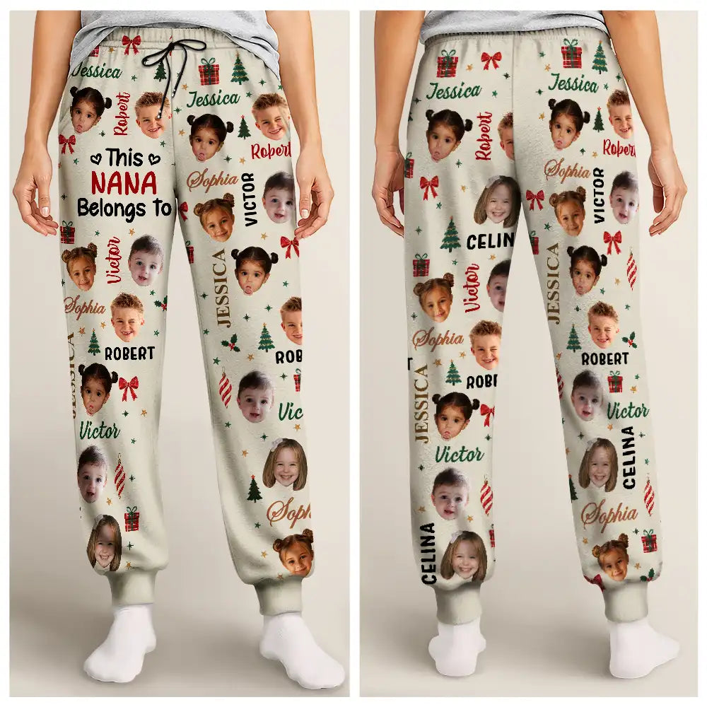 Christmas Gift For Grandma Nana - Personalized Custom Photo Grandkids Name Pajama Pants