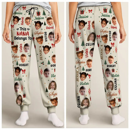 Christmas Gift For Grandma Nana - Personalized Custom Photo Grandkids Name Pajama Pants