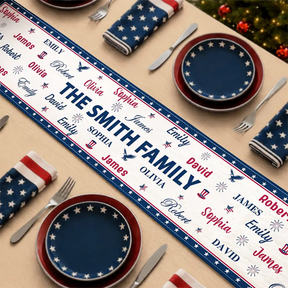 Stars & Stripes Family Name Christmas - Personalized Table Runner