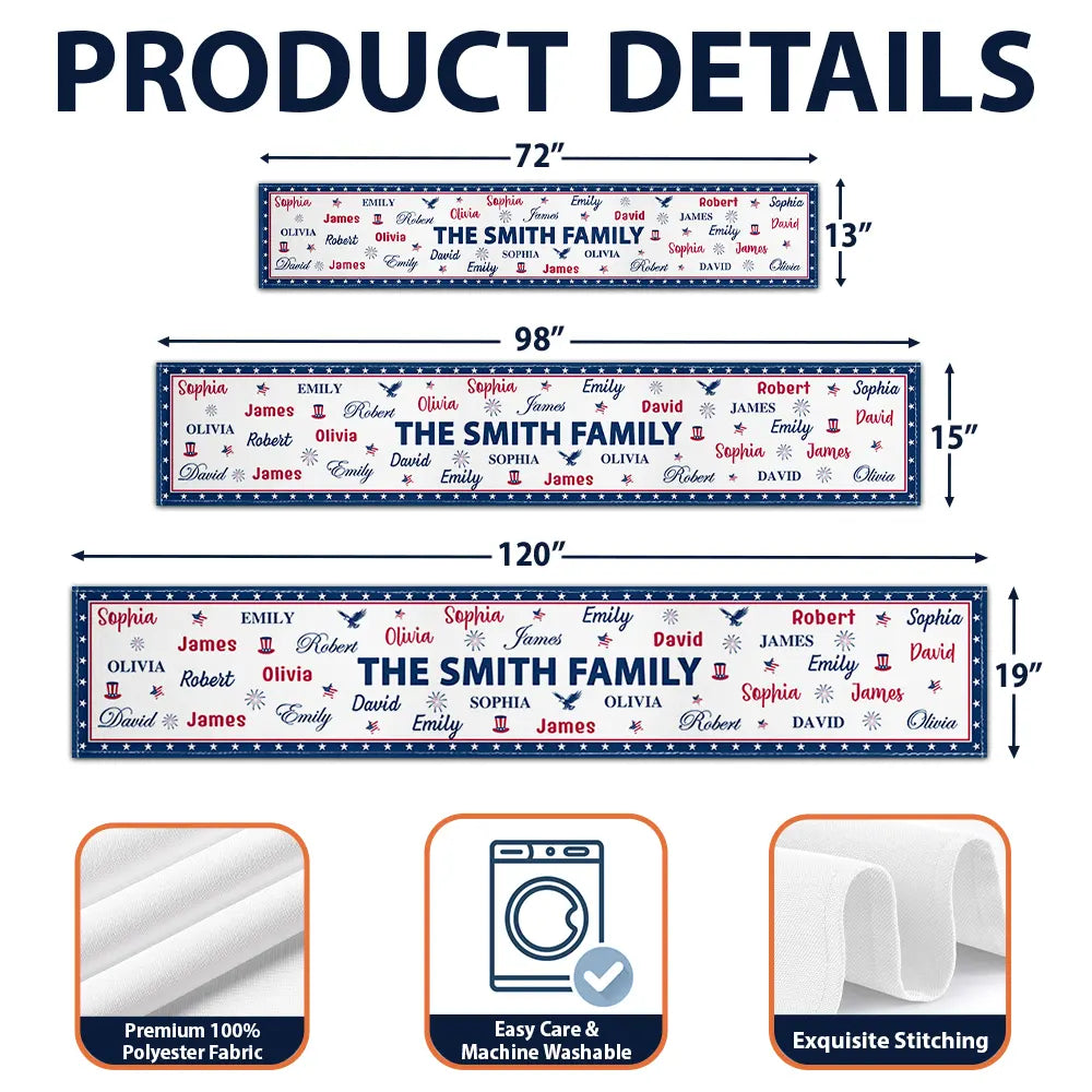 Stars & Stripes Family Name Christmas - Personalized Table Runner
