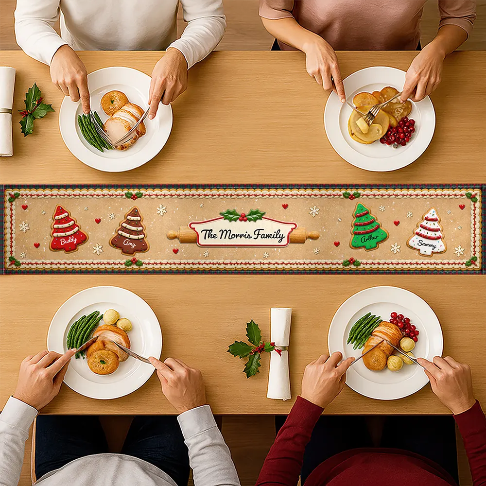 Custom Family Christmas Cookie - Personalized Table Runner