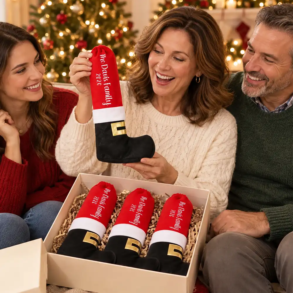 Christmas Home Decor Gift For Family - Personalized Santa Boot Family Name Furniture Leg Cover