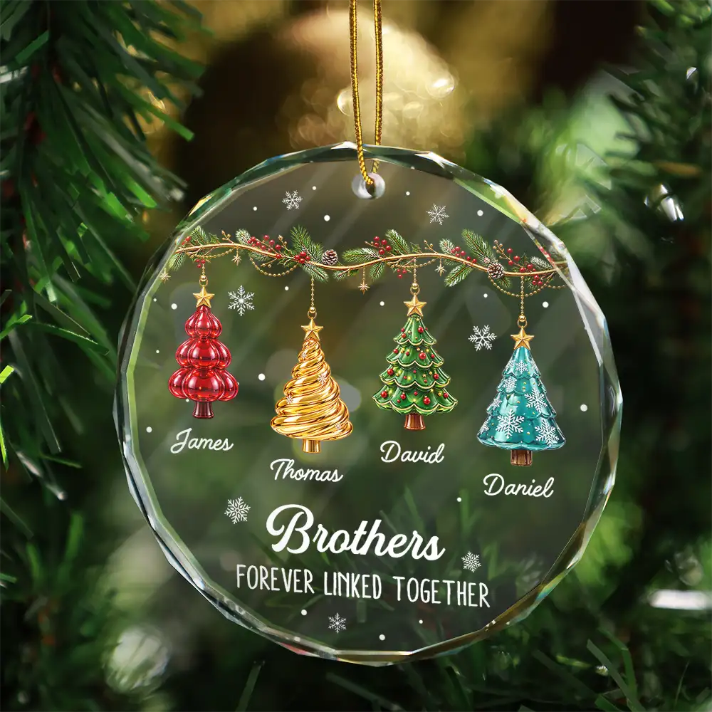 Festive 3D Effect Christmas Trees Brothers & Sisters Forever Linked Together - Personalized Glass Ornament