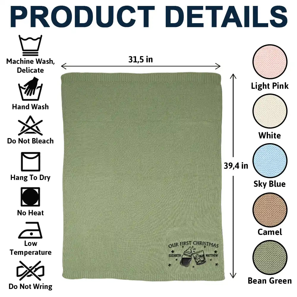 Our First Christmas Together Newborn Baby With Daddy - Personalized Embroidered Knitted Baby Blanket