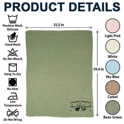 Our First Christmas Together Newborn Baby With Daddy - Personalized Embroidered Knitted Baby Blanket