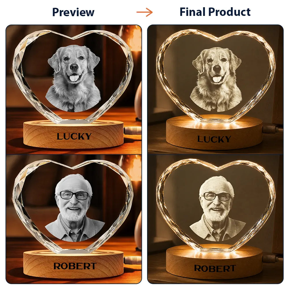 Custom Photo Calendar The Moment Your Heart Stopped Memorial - Personalized Crystal Heart Shaped Lamp