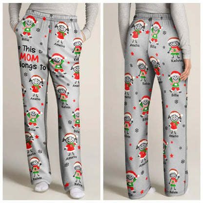 This Grandpa Grandma Belongs To Christmas Kid Stick Figures - Personalized Pajama Pants