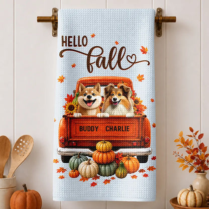 Hello Fall Pet Pumpkin Truck - Personalized Kitchen Towel