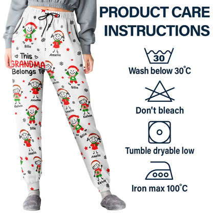 This Grandpa Grandma Belongs To Christmas Kid Stick Figures - Personalized Pajama Pants