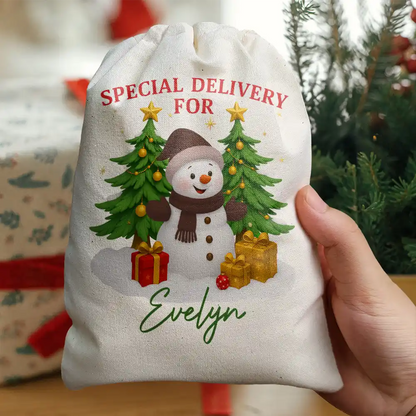 Special Delivery For Christmas Snowman - Personalized Favor Bag