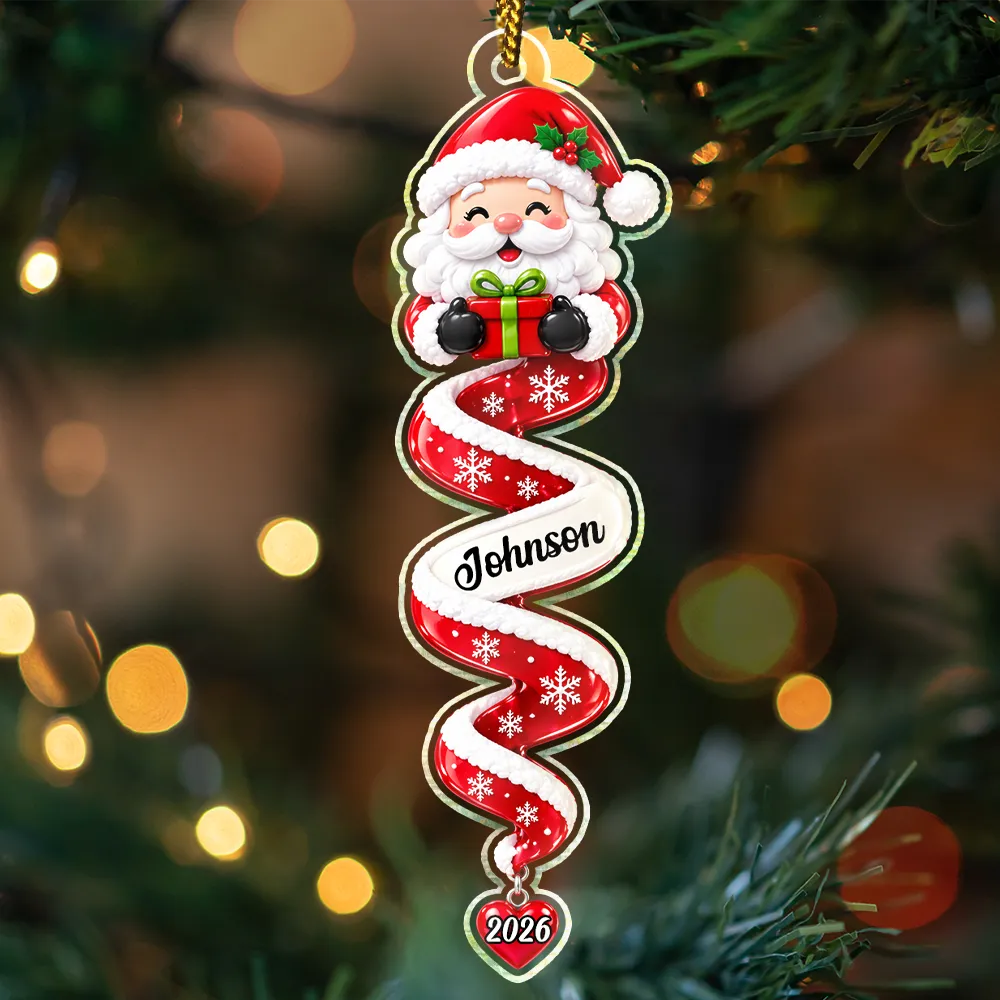 Christmas Gift For Kids Family Friends - Personalized Name & Character Santa Snowman Reindeer Spiral Acrylic Ornament