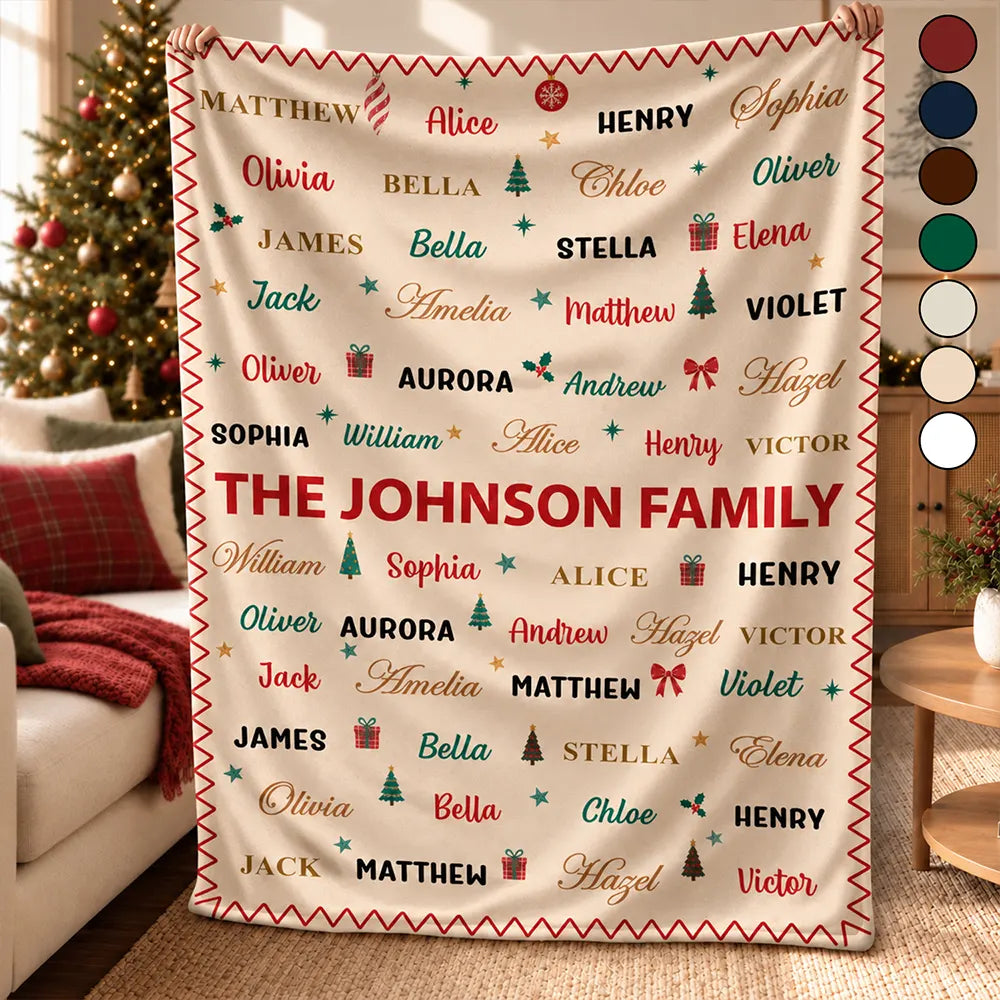 Christmas Gift For Family Grandma Mom - Personalized Family & Member Names Word Art Christmas Fleece Blanket, Sherpa Blanket