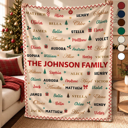 Christmas Gift For Family Grandma Mom - Personalized Family & Member Names Word Art Christmas Fleece Blanket, Sherpa Blanket