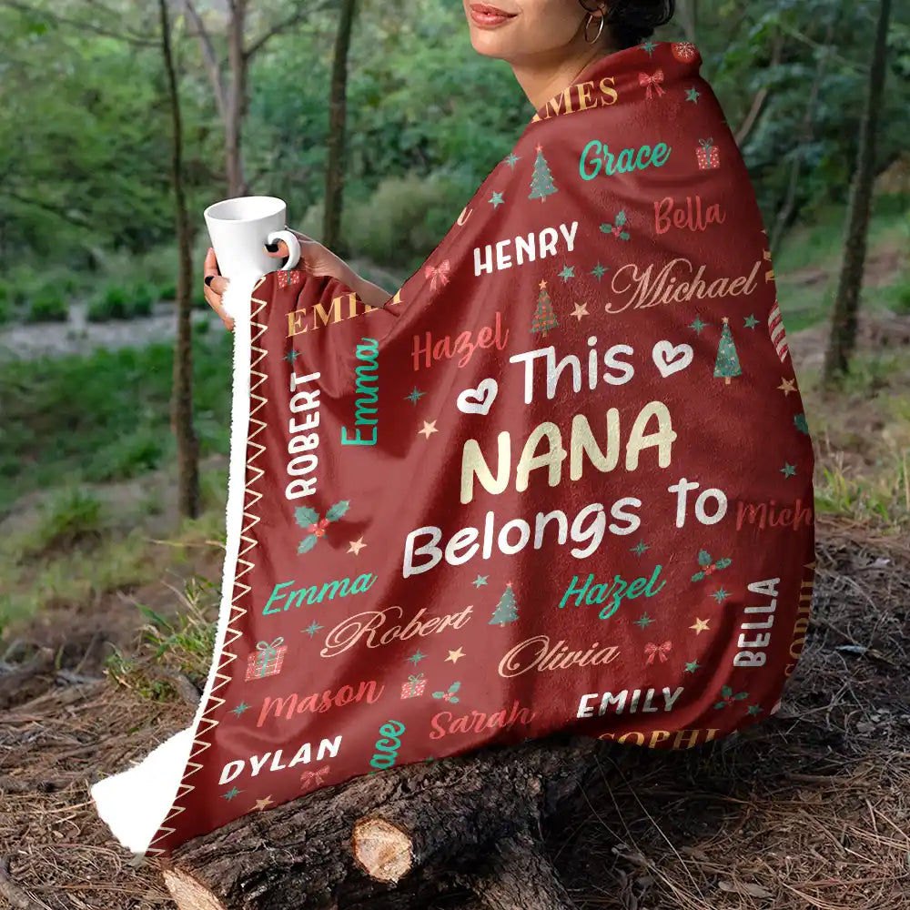Christmas Gift For Grandma Nana - Personalized Kids Names Fleece Blanket, Sherpa Blanket