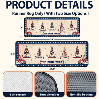 Family Stars & Stripes Christmas Trees - Personalized Runner Rug