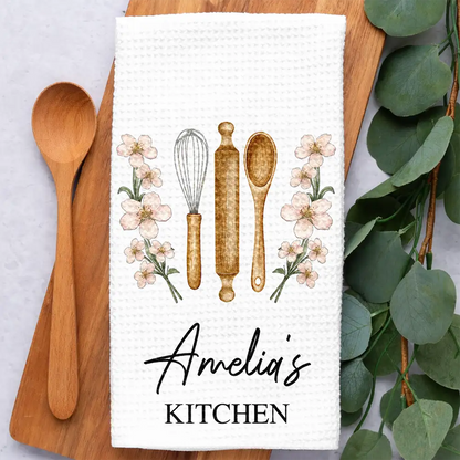 Mom Grandma Kitchen Cooking Birth Flower - Personalized Kitchen Towel
