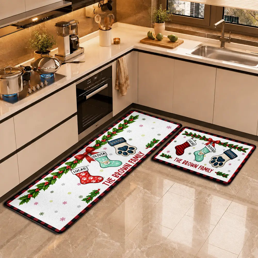 Christmas Family Stockings With Names - Personalized Runner Rug