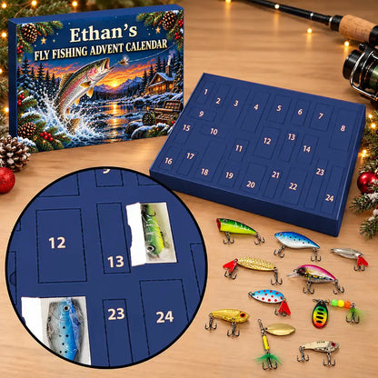 Fishing Gift For Him, Husband, Grandpa, Son - Personalized Custom Name Christmas Countdown Box Advent Calendar