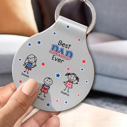 Stick Figures Drive Safe Daddy Grandpa US Flag - Personalized Custom Shaped Leather Keychain