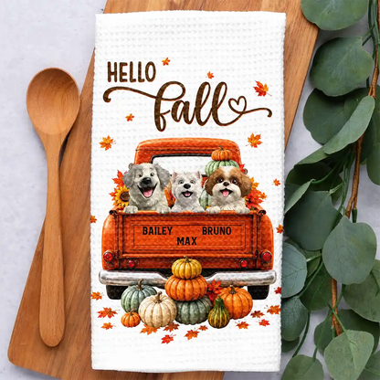 Hello Fall Pet Pumpkin Truck - Personalized Kitchen Towel