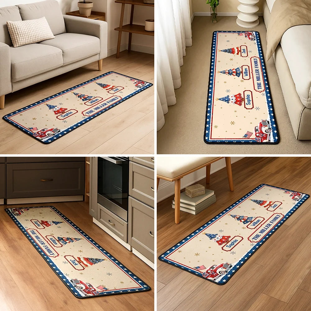 Family Stars & Stripes Christmas Trees - Personalized Runner Rug
